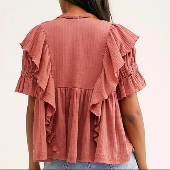 Free People angel flutter cross tie gauzy short sleeve top - Picture 2 of 14